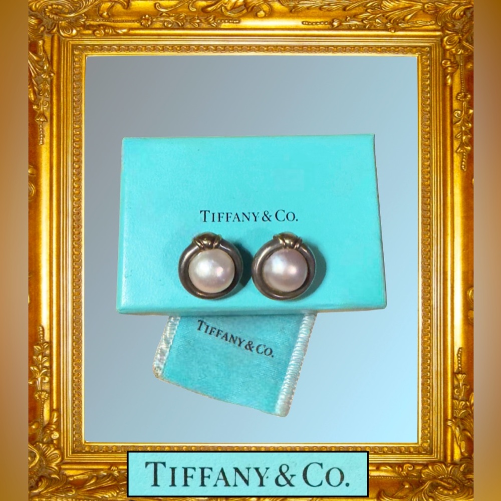 Tiffany & Co Vintage Pearls Sterling Silver Gold Accent Clip On Earrings